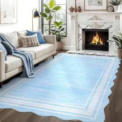 Area Rug 10x13 Rugs for Living Room Modern, Scalloped Rug Washable Rugs, Non Slip Stain Resistant Scalloped Throw for Dining Room, Blue | Target