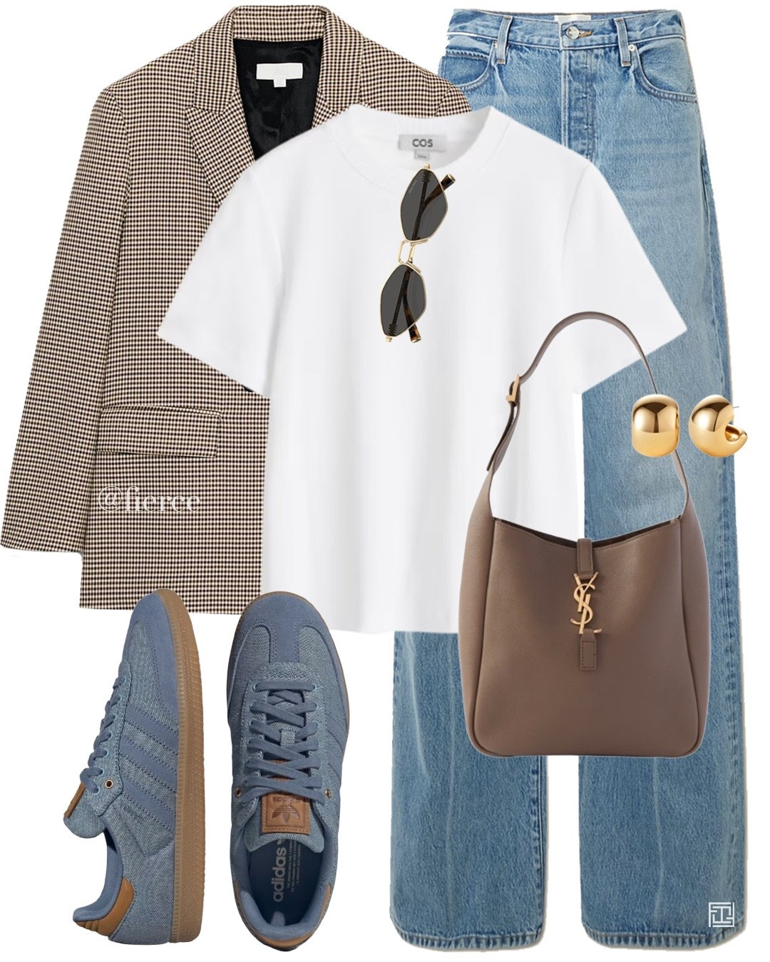 Zara check blazer white tshirt blue adidas samba sneakers taupe beige Ysl bag casual weekend outfit 

#ZARA 

#LTKspring #LTKuk #LTKeurope