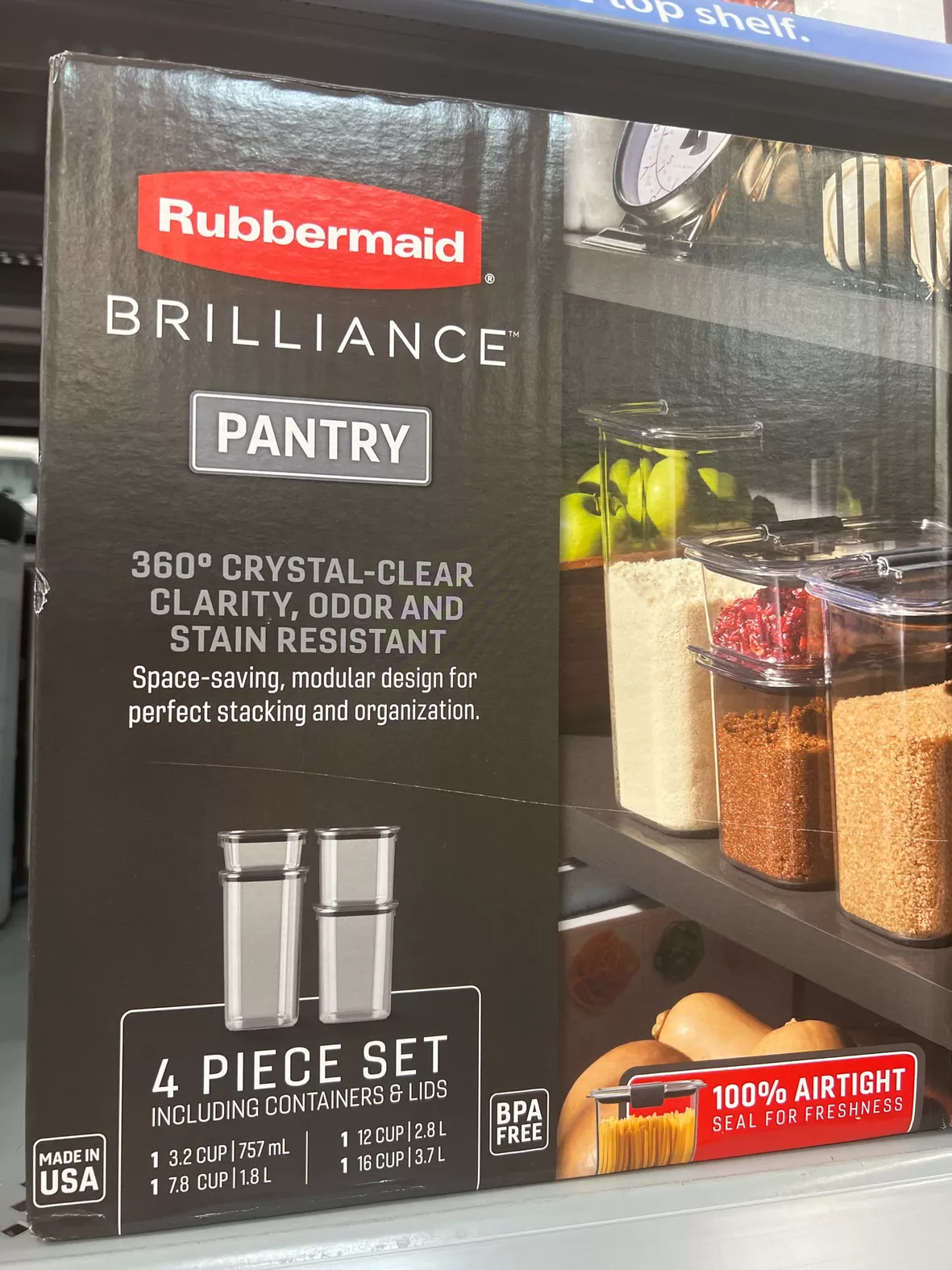 Rubbermaid Brilliance Tritan Airtight Pantry Food Storage 8-Pc Set, 2.8 Qt,  Dishwasher Safe