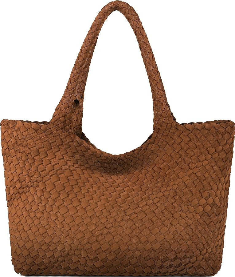 Queenoris Woven Bag for Women, Fashion Top Handle Shoulder Handbag Vegan Leather Shopper Purses L... | Amazon (US)
