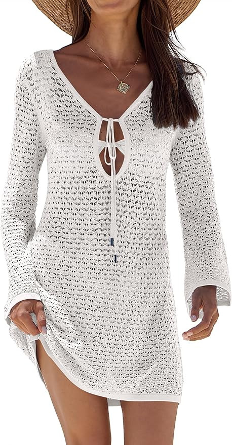 ANRABESS Womens Swimsuit Crochet Swim Cover Up Summer Bathing Suit Swimwear Hollow Out Mesh Knit ... | Amazon (US)