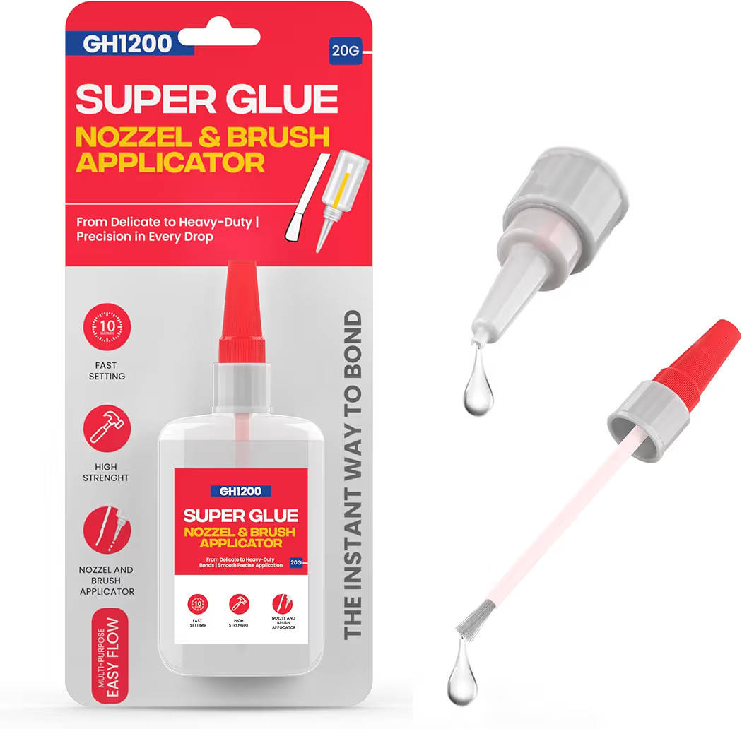 GH1200 (2-in-1) Super Glue with Brush Applicator & Nozzle, Mess Free Superglue Brush, Instant Nev... | Amazon (US)
