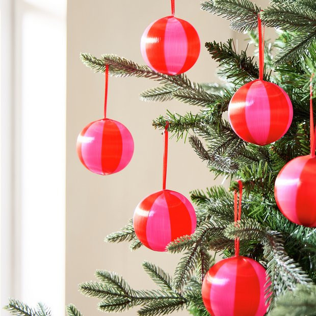 Buy Habitat Pack of 6 Satin Christmas Baubles - Red and Pink | Christmas tree decorations | Argos | argos.co.uk