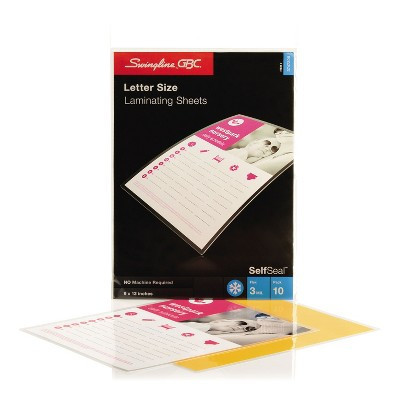 Swingline SelfSeal Single-Sided Letter-Size Laminating Sheets 3mil 9 x 12 10/Pack 3747308 | Target