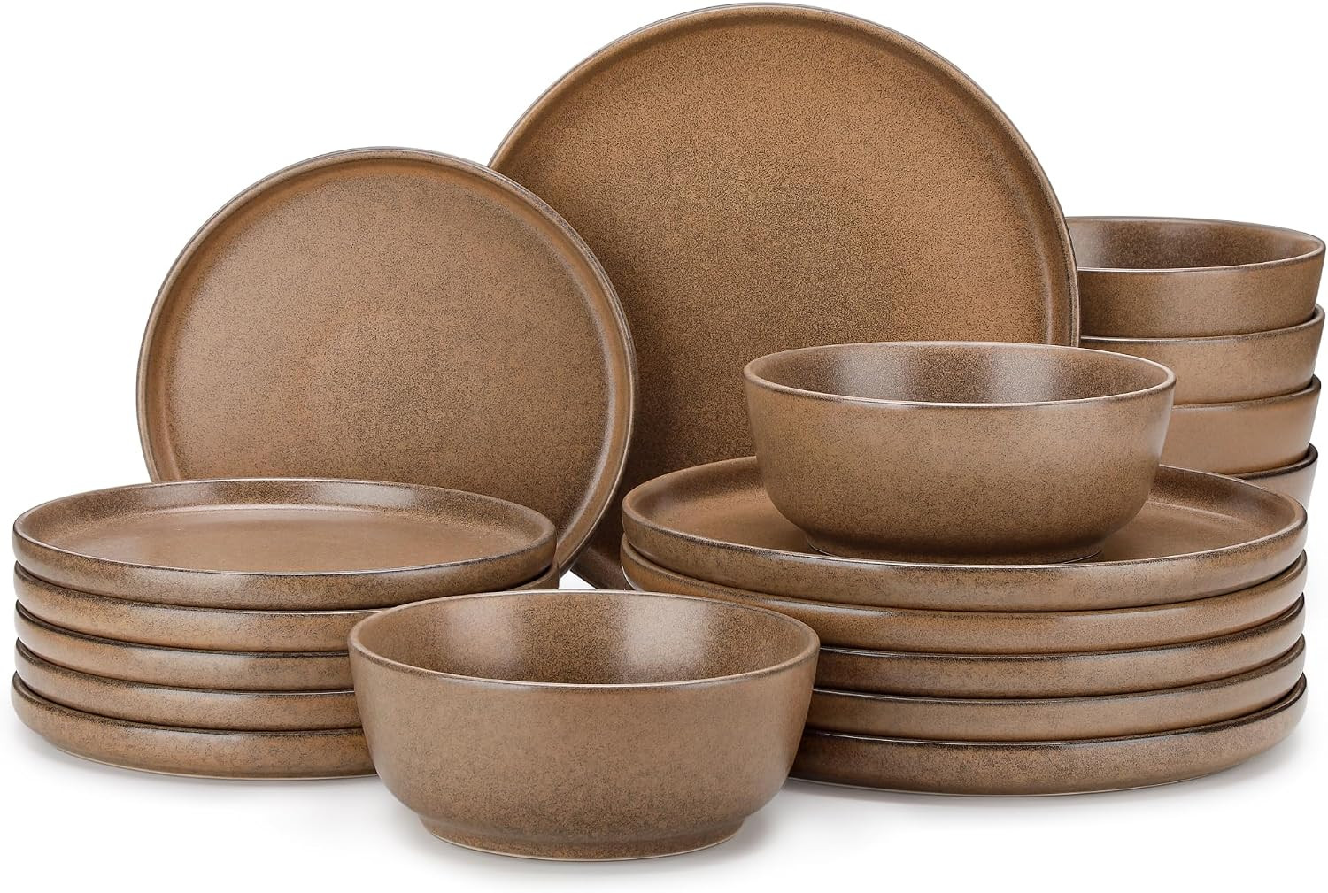 vancasso Plates and Bowls Sets, 18 Pieces Stoneware Dinnerware Set for 6, Ceramic Dish Set for Kitchen, Microwave and Dishwasher Safe, Muted Brown, Series ZERMATT | Amazon (US)
