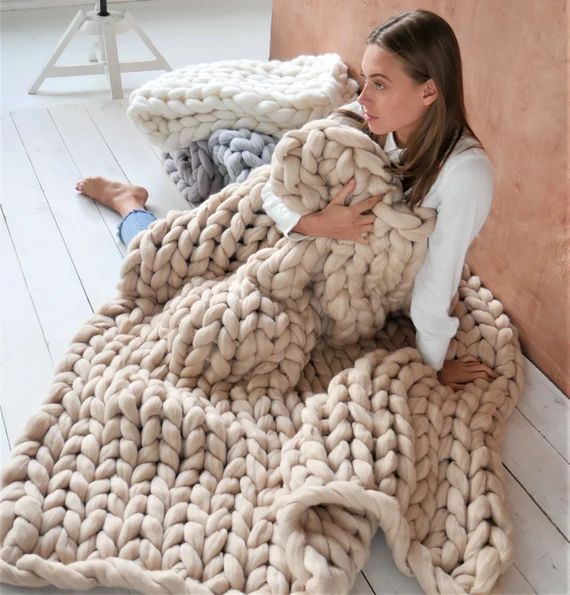 Chunky knit blanket 100% Merino wool blanket Giant knit blanket Valentines day Knitted blanket Ch... | Etsy (UK)