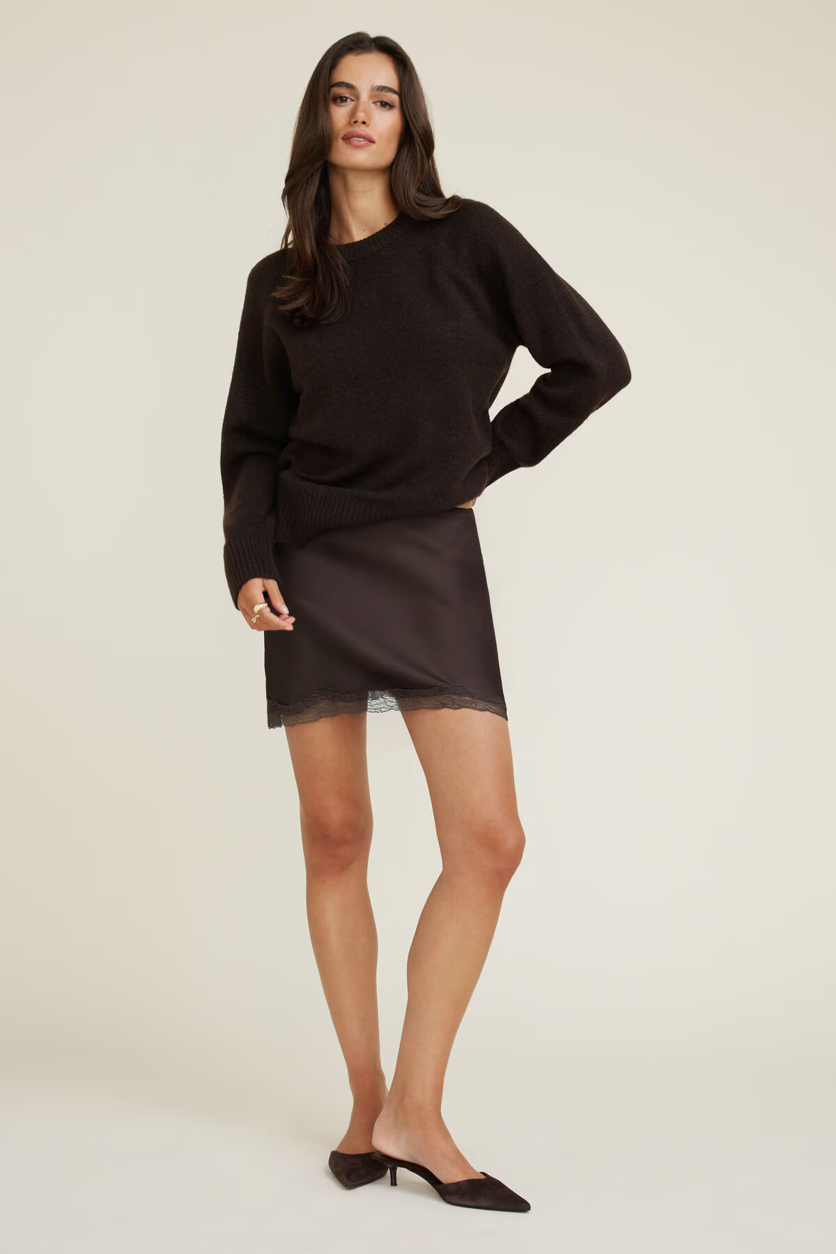 Lace Trim Satin Mini Skirt | Dynamite Clothing