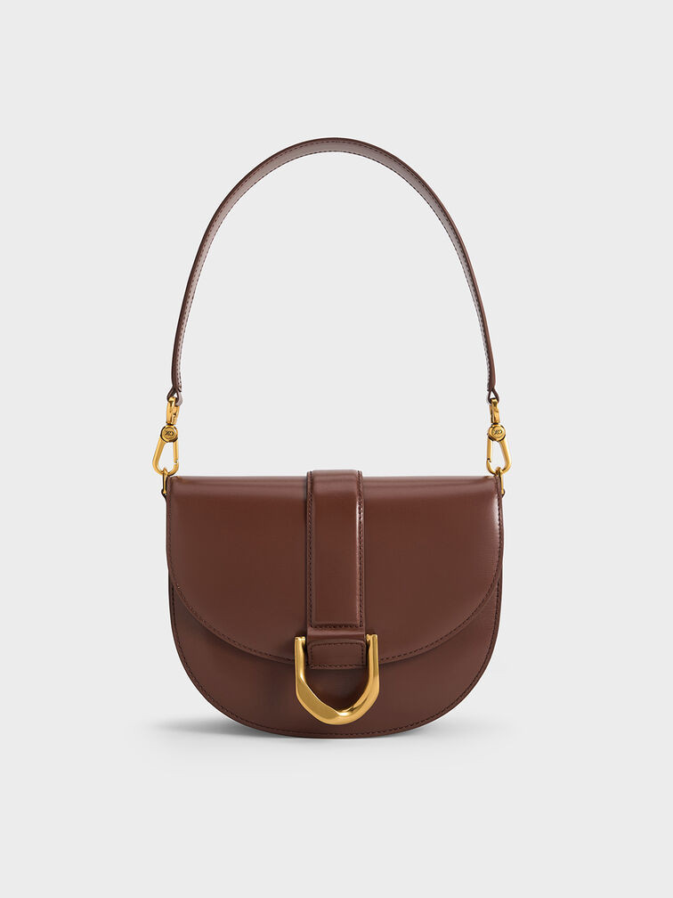 Gabine Leather Saddle Bag - Dark Brown | Charles & Keith UK