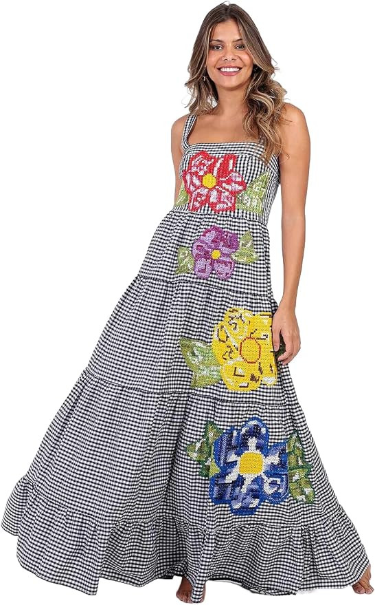 BaronHong Women Bohemian Embroidered Cami Maxi Dress Sleeveless Floral Spaghetti Strap Maxi Dress... | Amazon (US)
