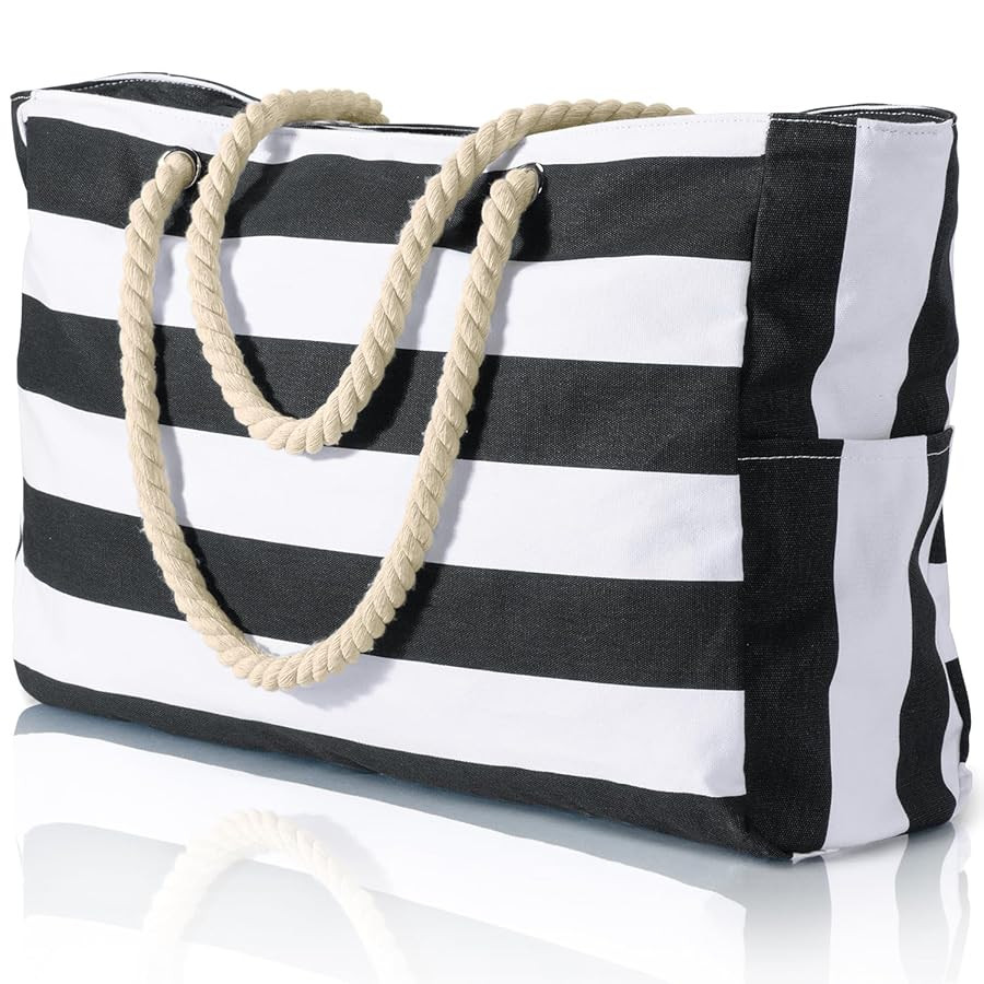 Becokan Beach Bag Large Beach Tote Bag for Women Waterproof Sandproof Swim Pool Bag With Zipper | Amazon (US)