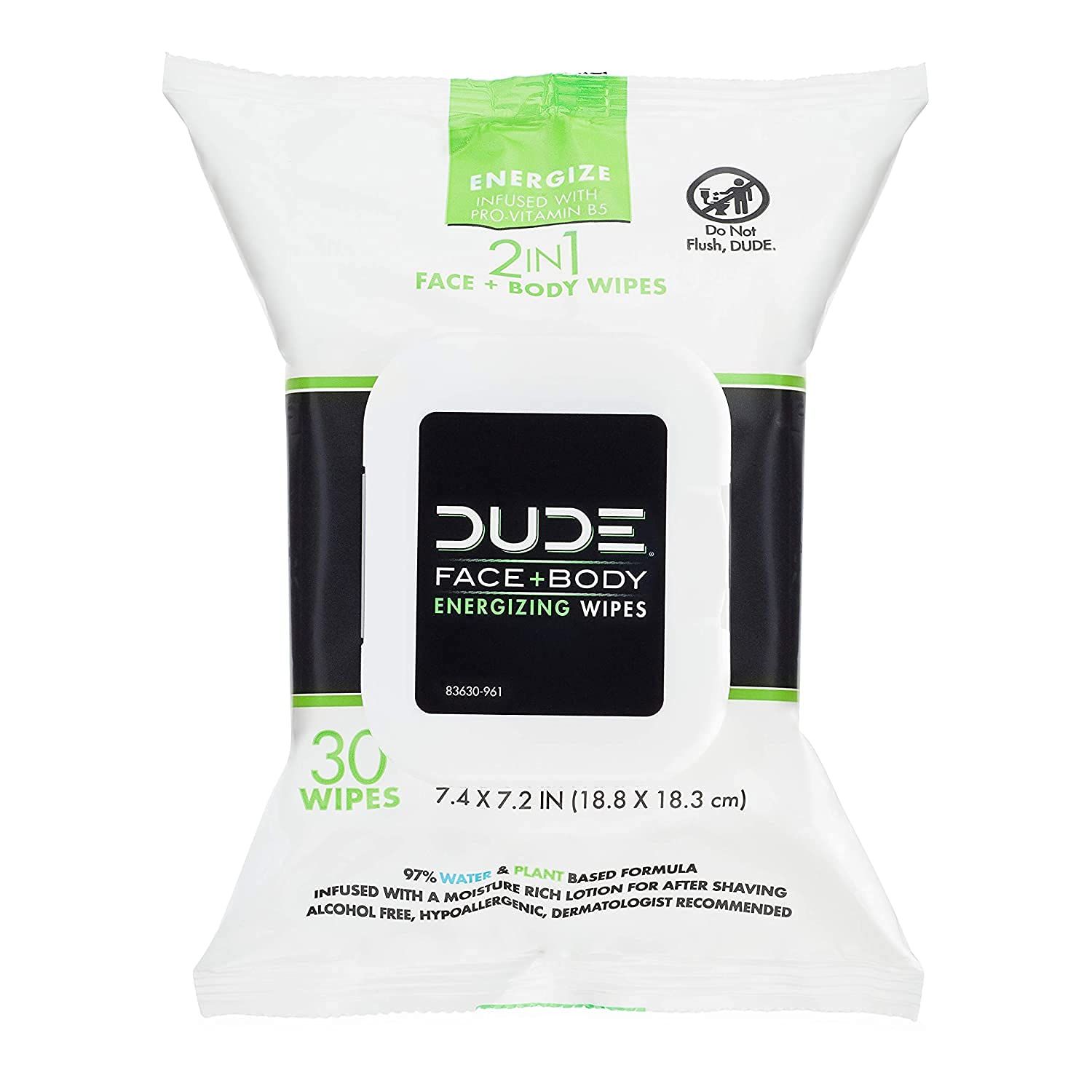 DUDE Face & Body Wipes 30 Count Energizing & Refreshing Scent Infused with Pro Vitamin B-5, Face ... | Amazon (US)