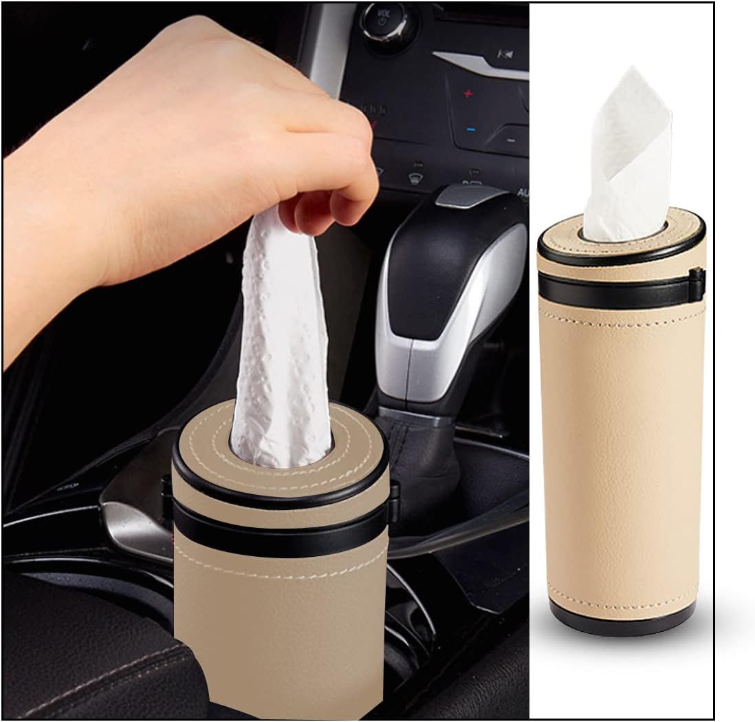 Car Tissue Holder, Cylinder Tissue Box with Window Breaker, PU Leather Round Tissues Container fo... | Amazon (US)