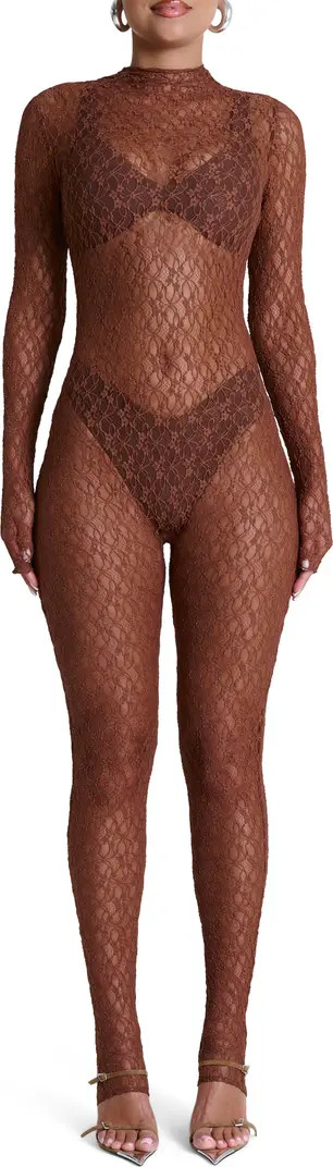 Sheer Lace Long Sleeve Stirrup Jumpsuit | Nordstrom