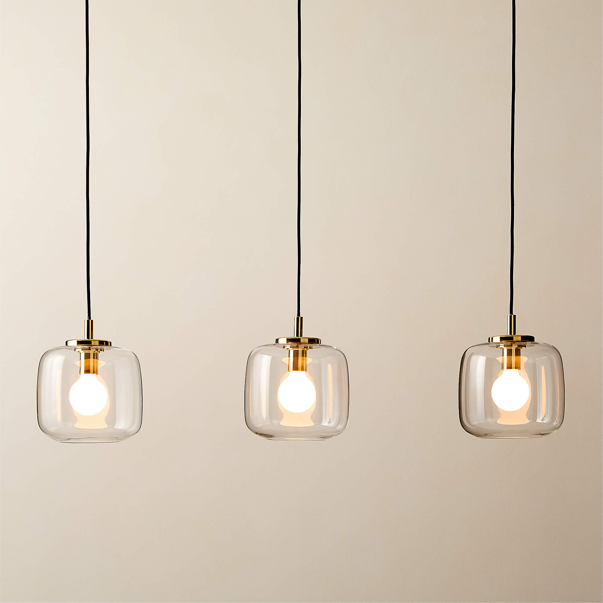 Halen 3-Light Unlacquered Brass Pendant Light with Clear Glass Shade + Reviews | CB2 | CB2