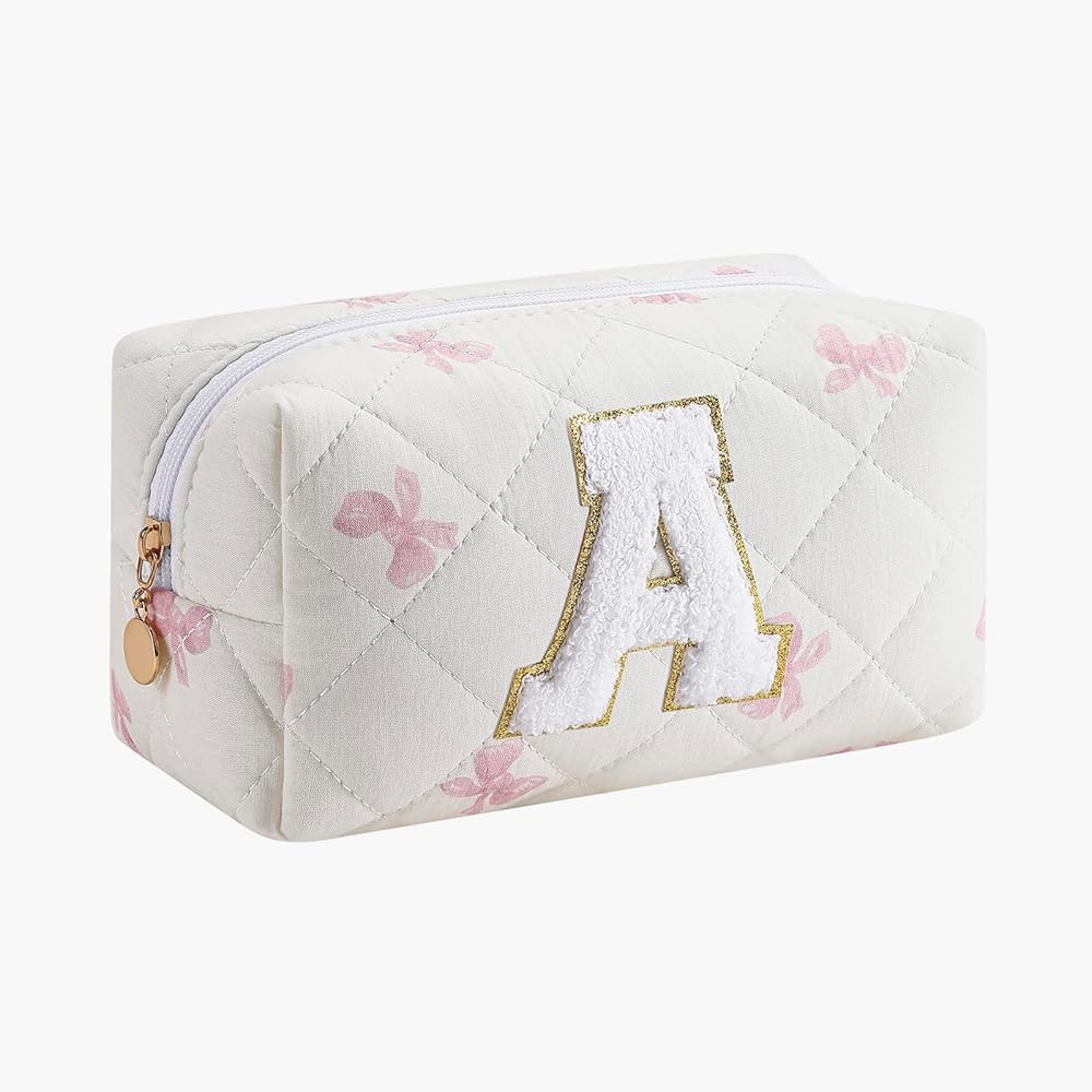 Gleyemor Personalized Initial Makeup Bag for Women, Cute Quilted Pink Floral Cotton Cosmetic Bag,... | Amazon (US)