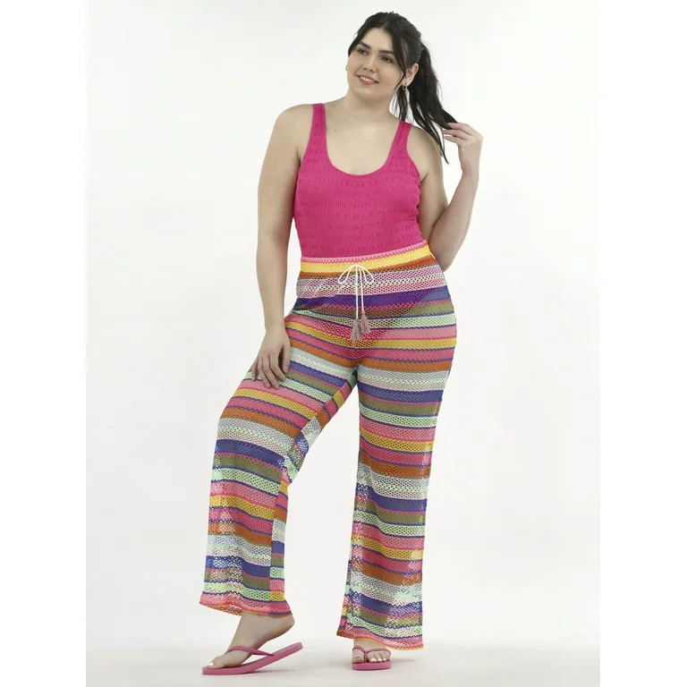 No Boundaries Striped Crochet Pants Coverup, Women's | Walmart (US)