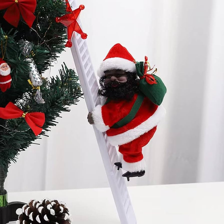 Black Santa Claus with Jingle Bells Music Electric Animated Climbing Santa Claus Tree Hanging Decora | Amazon (US)