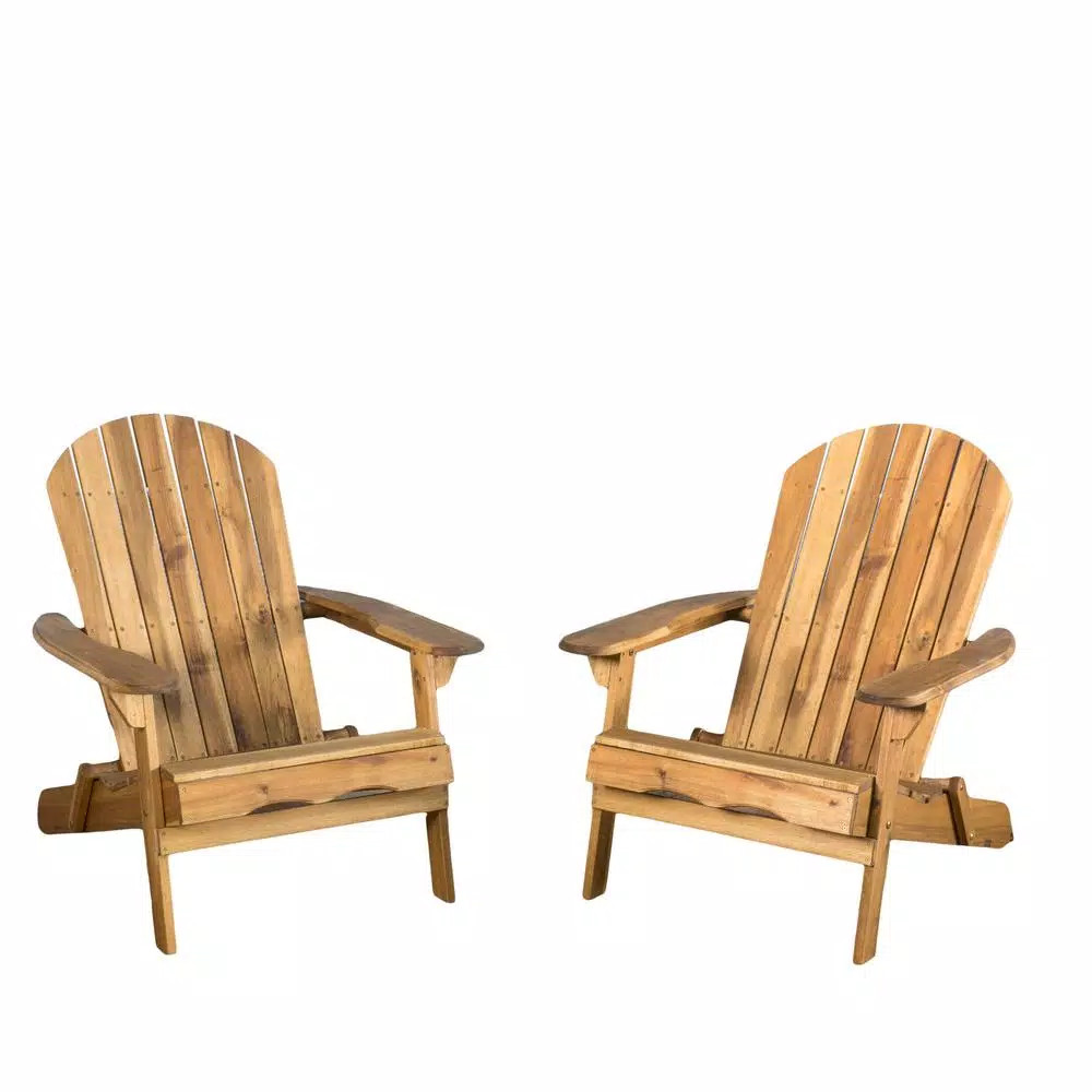 Noble House Obadiah Natural Stained Folding Wood Adirondack Chair (2-Pack)-40721 - The Home Depot | The Home Depot