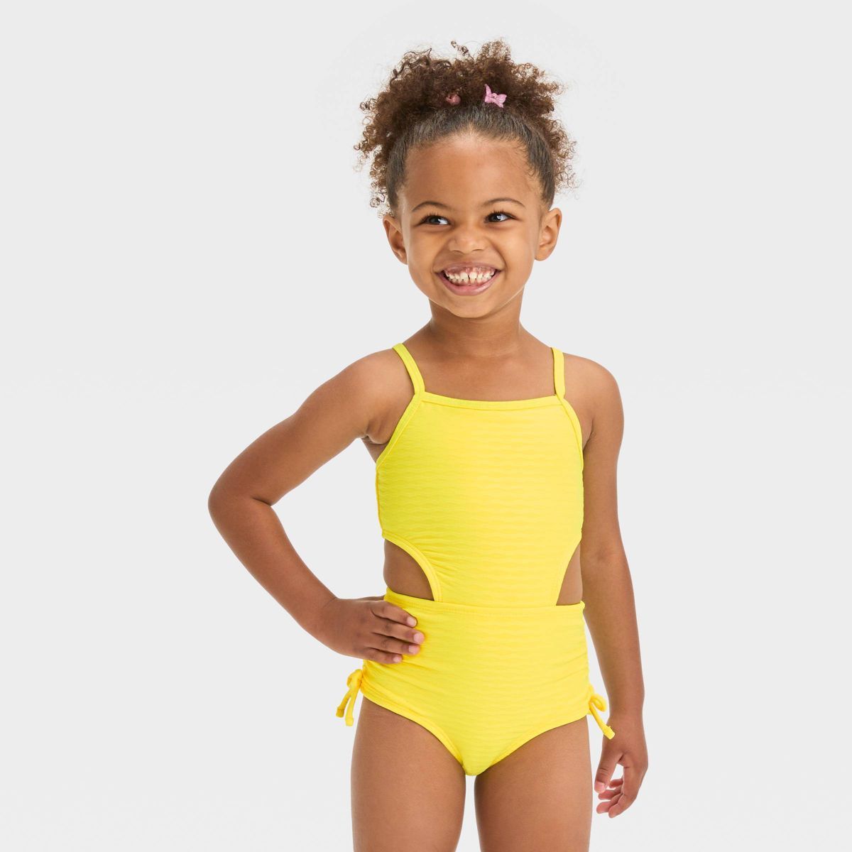 Baby Girls' Textured Cut Out One Piece Swimsuit - Cat & Jack™ Yellow 18M | Target