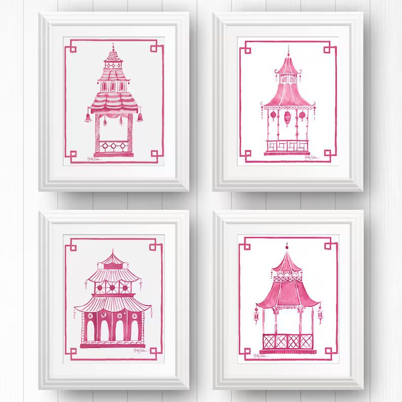 Pagoda Decor Pagoda Wall Print Pink Pagoda Art Pink | Etsy | Etsy (US)