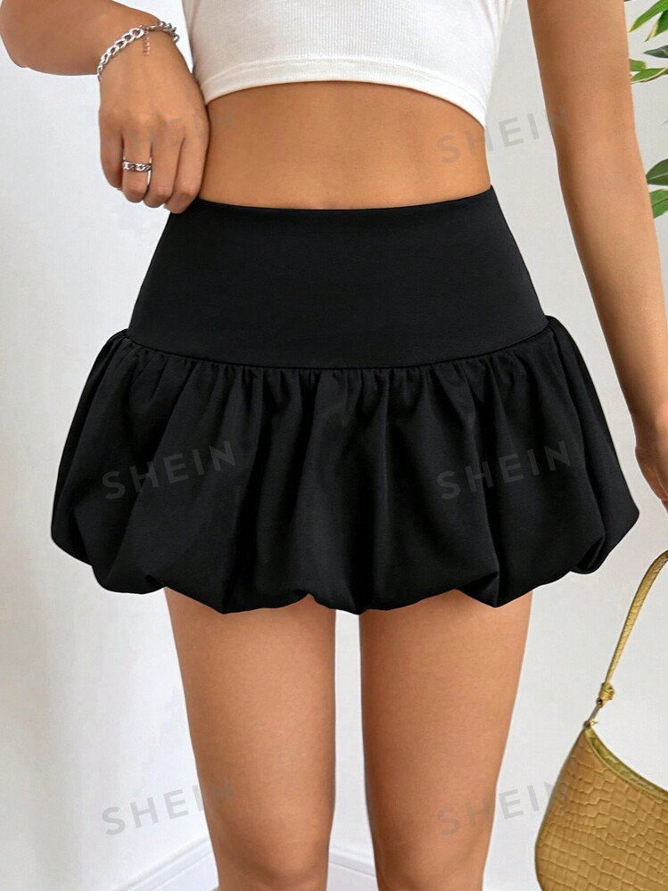 SHEIN EZwear Ladies' Solid Color High Waist Ruffle Mini Skirt | SHEIN