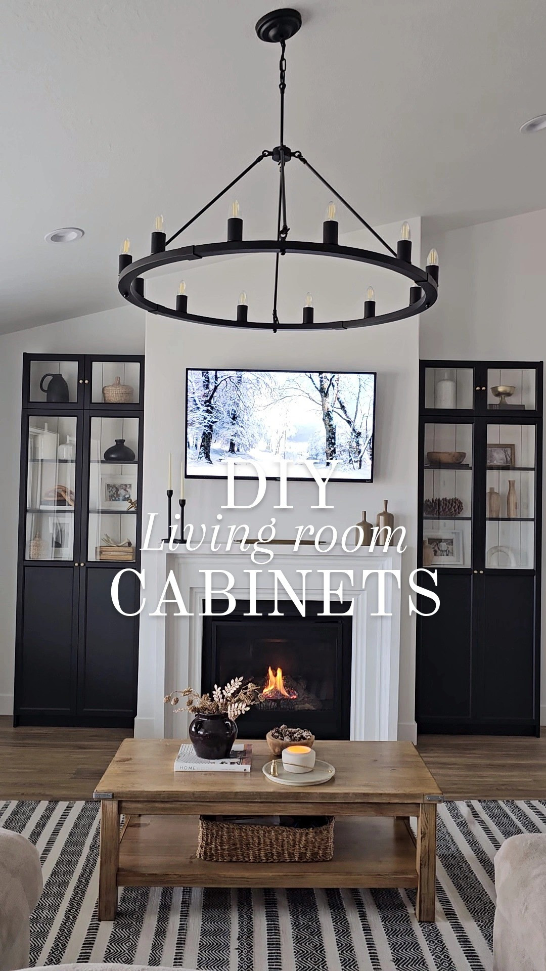 I get a lot of questions about my cabinets, so here's all the details:The cabinets are from @ikeausa BILLY / OXBERG bookcase with panel/glass doors BILLY height extension + OXBERG glass doors Painted the exterior with Zinsser B-I-N primerPainted the exterior @sherwinwilliams Tricorn Black Attached shiplap inside the cabinets Added brass hardware

#LTKMostLoved #LTKhome #LTKover40