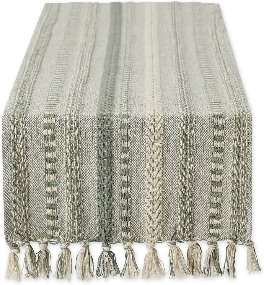 DII Farmhouse Braided Stripe Table Runner Collection, 15x72 (15x77, Fringe Included), Artichoke G... | Amazon (US)