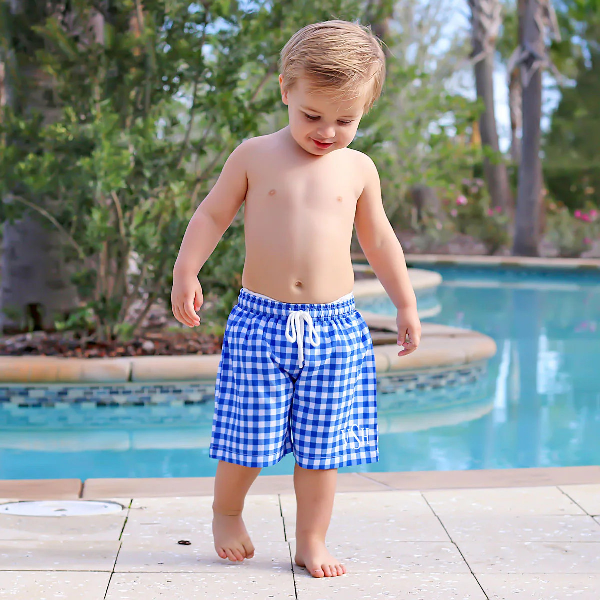 Royal Blue Check Swim Trunks | Classic Whimsy
