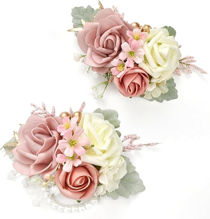 Serwalin 2 Pcs Wrist Corsage and Boutonniere Set, 6-7 Inch Dusty Pink Corsage for Wedding, Bouton... | Amazon (US)