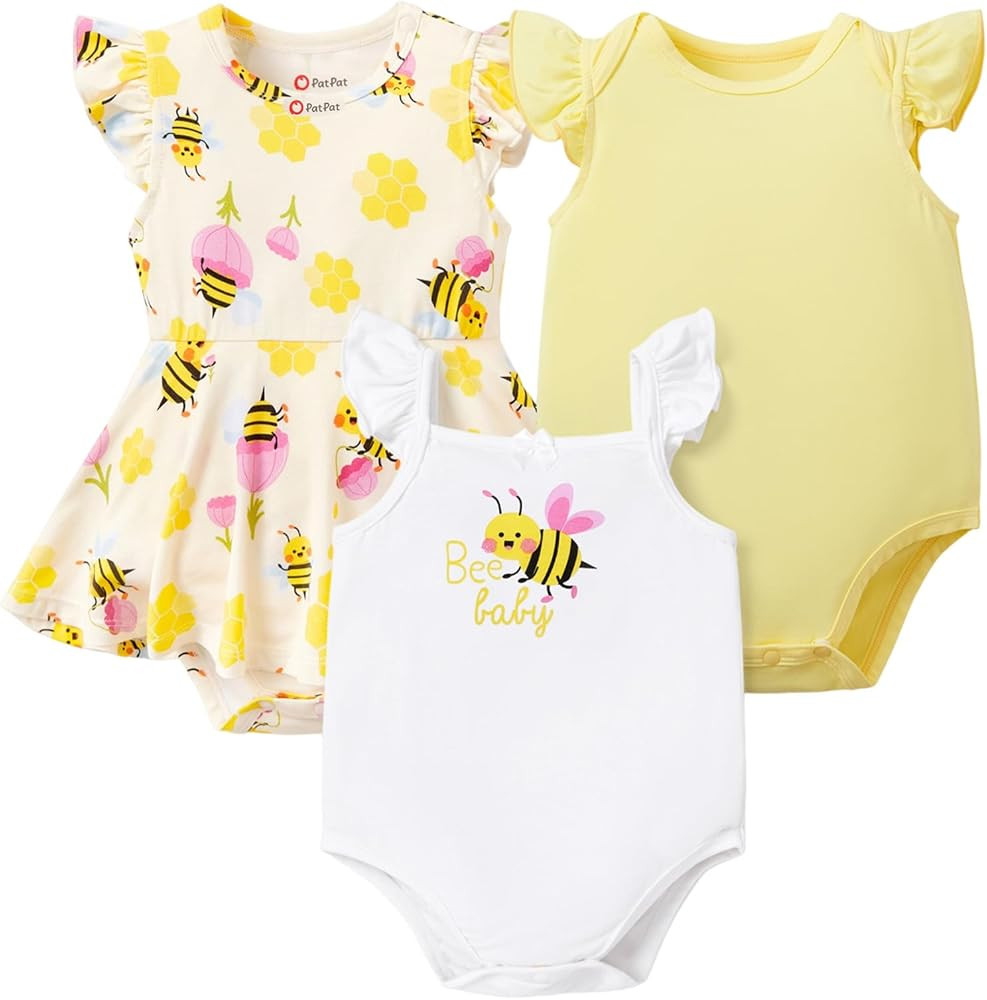 PATPAT Baby Bodysuits 3-Pack - Soft Bamboo Viscose Summer Outfits for Newborn Infant Boy and Girl | Amazon (US)