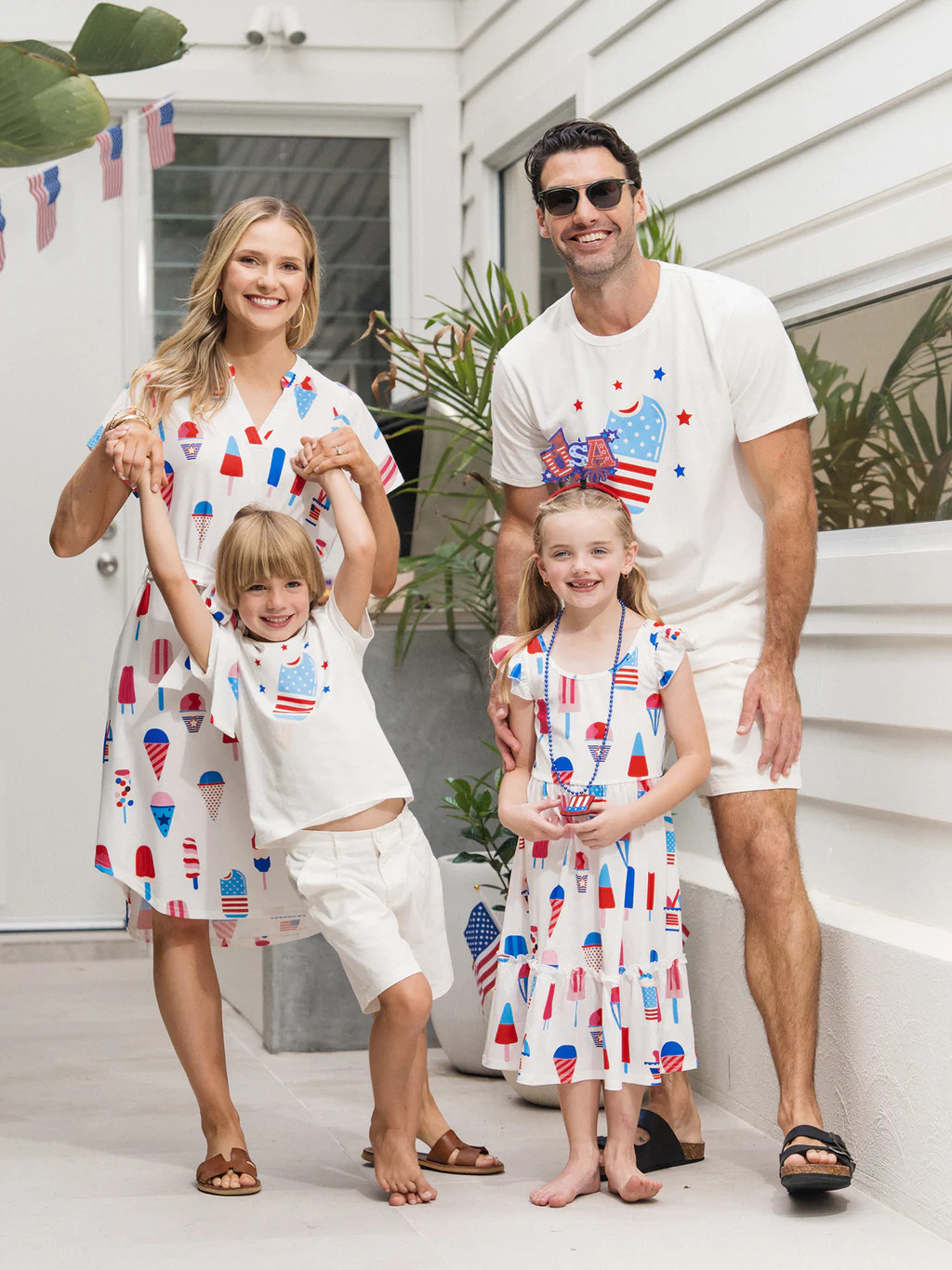 Independence Day Family Matching Patriotic Ice Cream Print Summer Cotton T-shirt & V-Neck Dresses... | PatPat