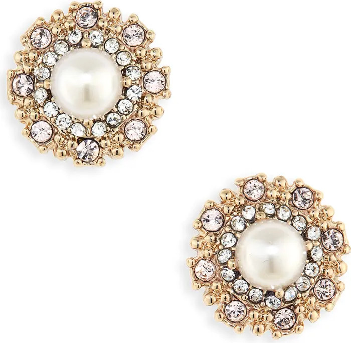 Pavé Halo Imitation Pearl Stud Earrings | Nordstrom
