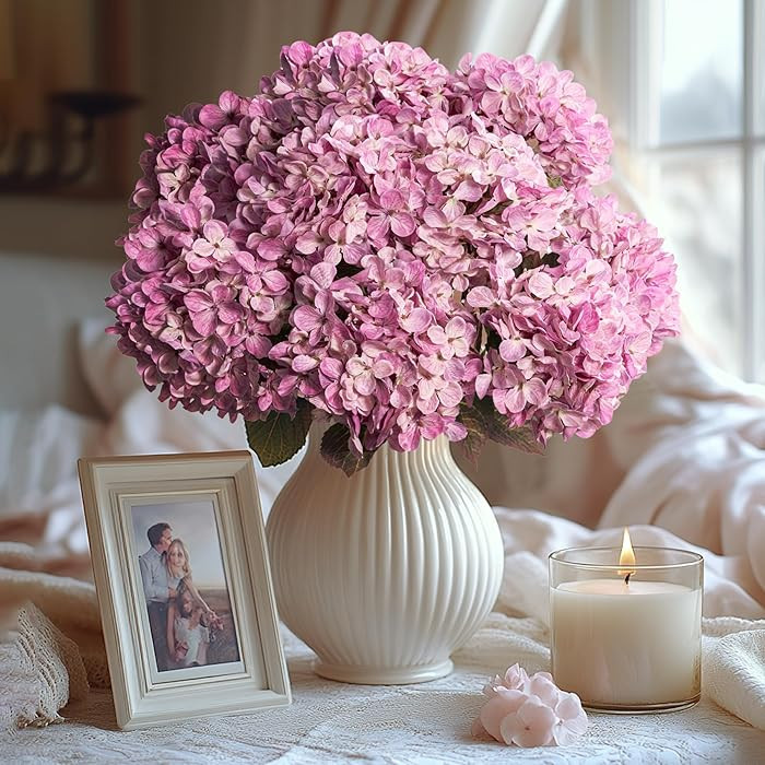 Artificial Flower Fake Silk Hydrangea Heads Bouquet with Stems Bulk for Fall Decoration Table Cen... | Amazon (US)