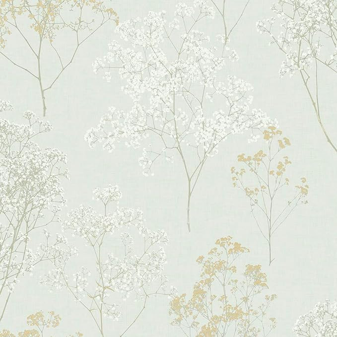 Norwall FH37511 Queen Anne's Lace Prepasted Wallpaper, Green, Ochre, Orange, Sage, Mint, Mint Gre... | Amazon (US)