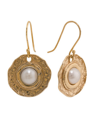 Made In Israel 14kt Gold Plated Pearl Drop Earrings | TJ Maxx