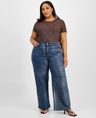 Trendy Plus Size Metallic High-Rise Wide-Leg Jeans, Macy's Exclusive | Macy's