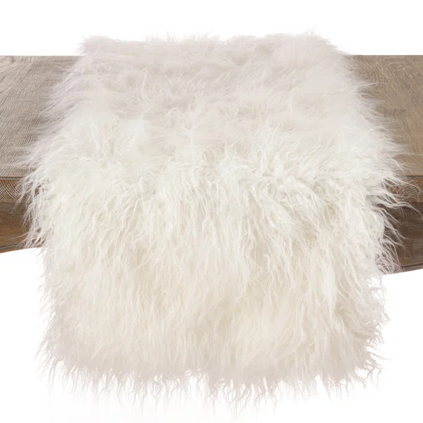 Ivory Pataskala Faux Fur Table Runner | Wayfair North America