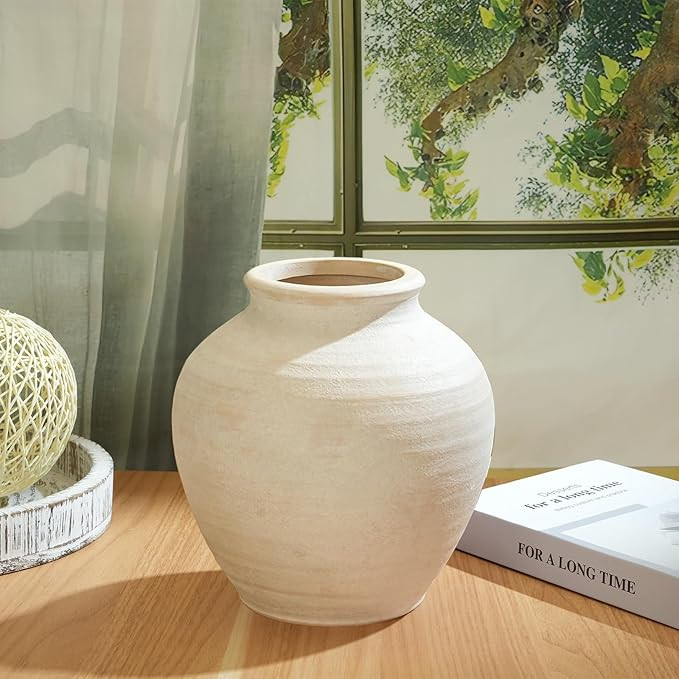 Ceramic Flower Vase Home Decor, 6.2 inch Farmhouse Rustic Vintage Decorative Vases, Pottery Terra... | Amazon (US)