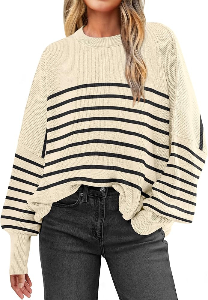 ANRABESS Womens Oversized Sweaters Fall 2025 Fashion Crewneck Batwing Long Sleeve Side Slit Knit ... | Amazon (US)