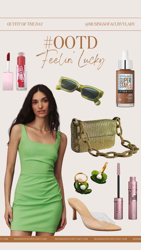 Feeling lucky with today’s outfit of the day 🍀 

green mini dress, plus size fashion, embellished purse, mascara, earrings, foundation, glow, makeup, lip gloss, sunnies, sun glasses, summer, spring, style guide 

#LTKstyletip #LTKplussize #LTKbeauty