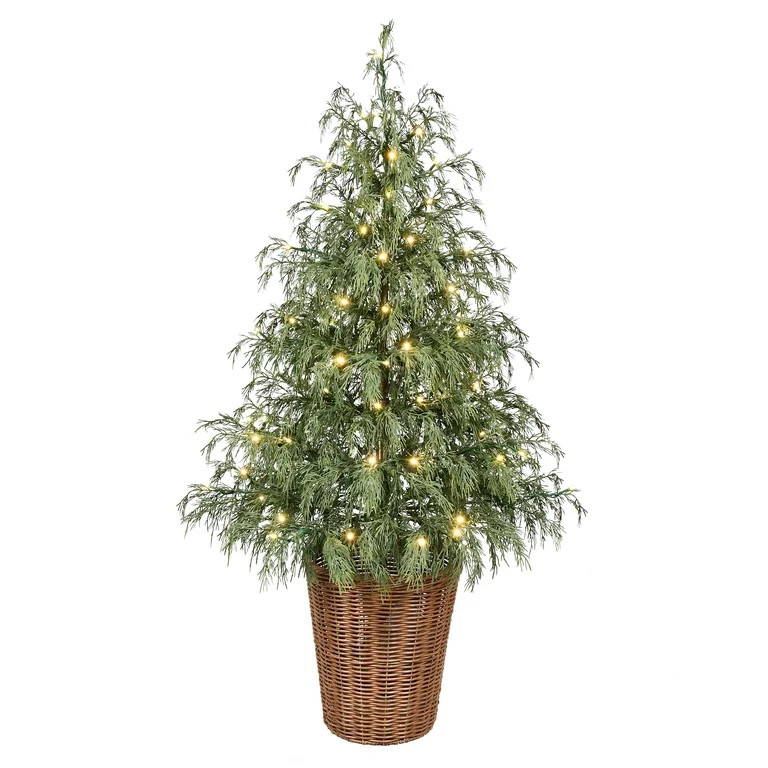 My Texas House 4ft Pre-lit Green Northern Pine Potted Christmas Tree, 80 Twinkle LED | Walmart (US)