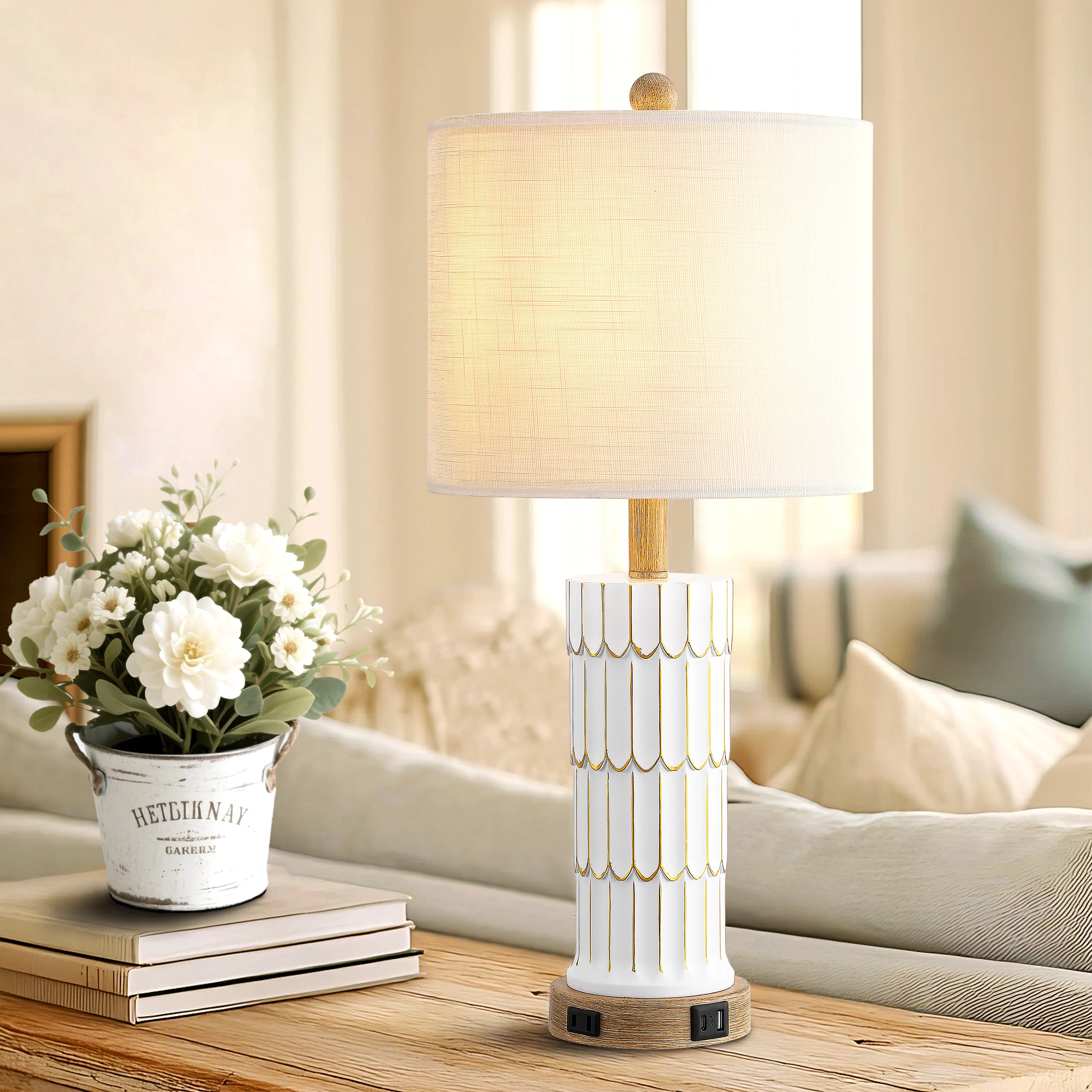 25" Resin Single Table Lamp With USB,Tyoe-C Ports | Wayfair North America
