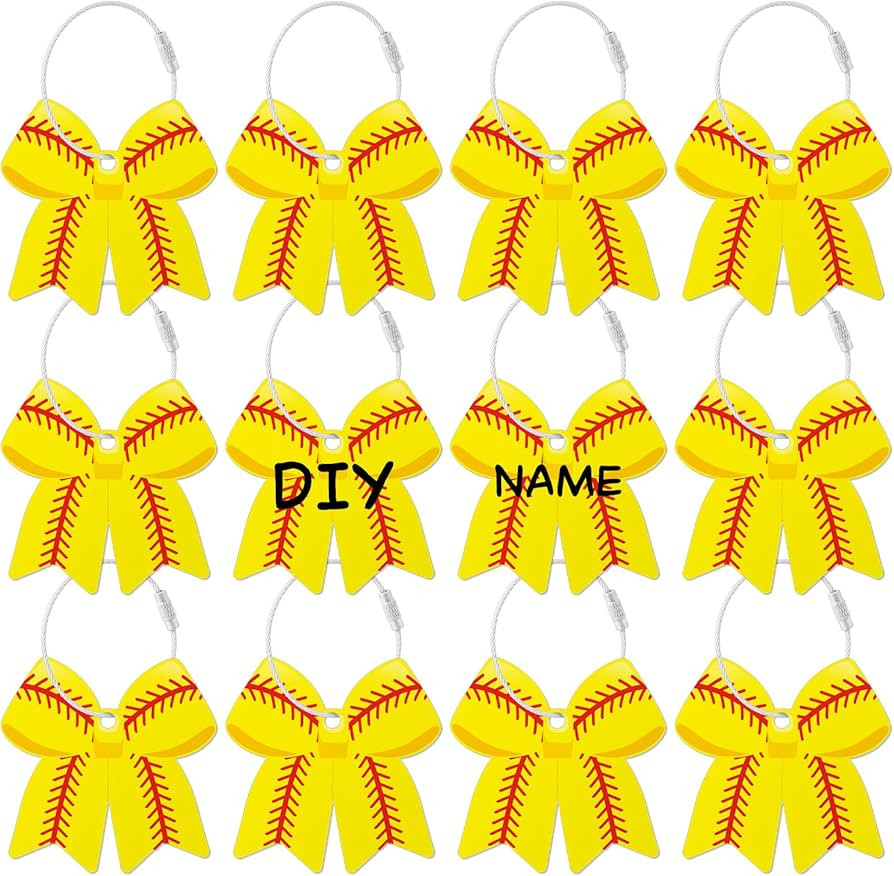 12 PCs Softball Bow Luggage Tags for Suitcases Travel Suitcase Labels with Metal Ring 2.75in Soft... | Amazon (US)