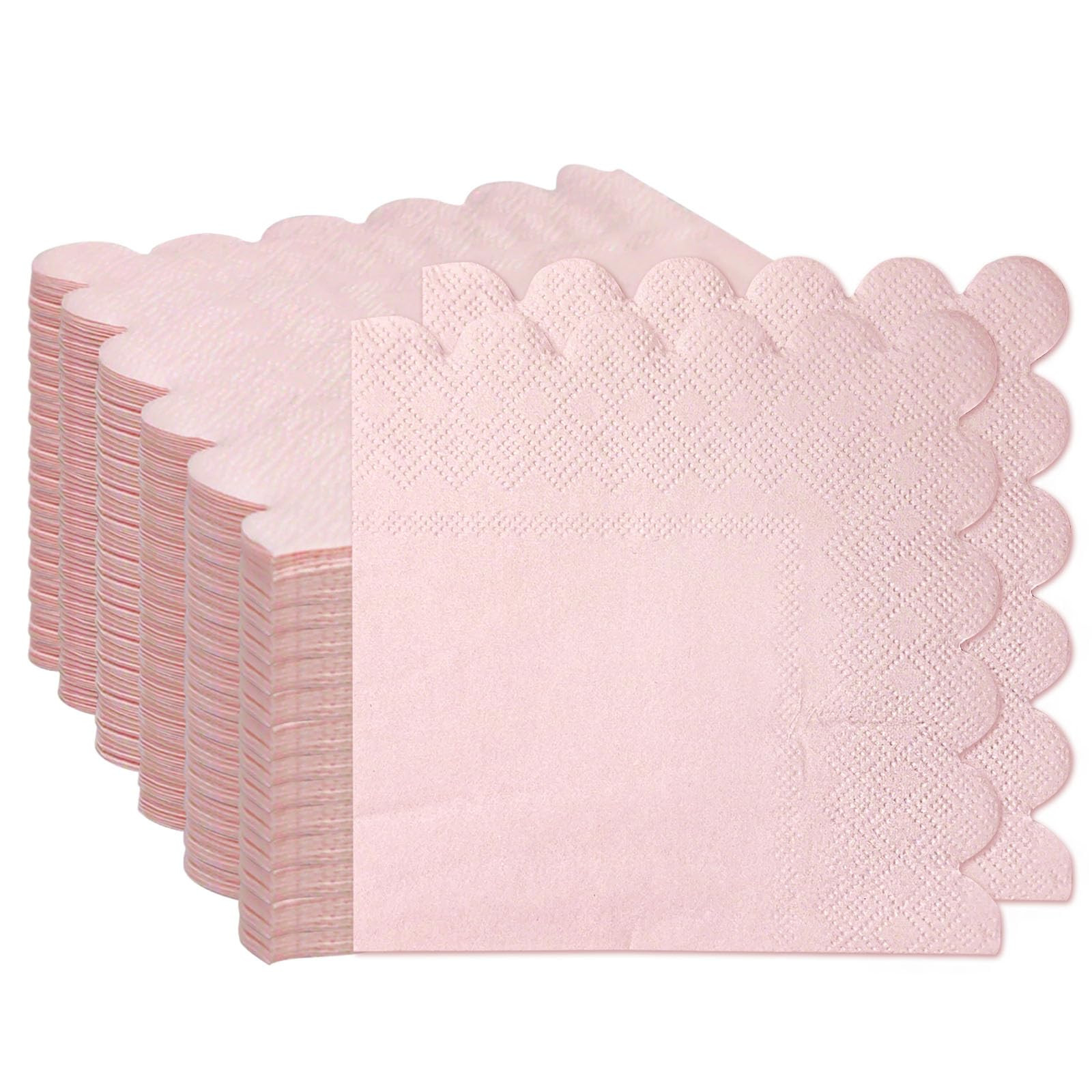 100 Pieces 2-Ply Light Pink Scalloped Napkins Folded 5 x 5 inch Disposable Cocktail Napkins Paper... | Amazon (US)