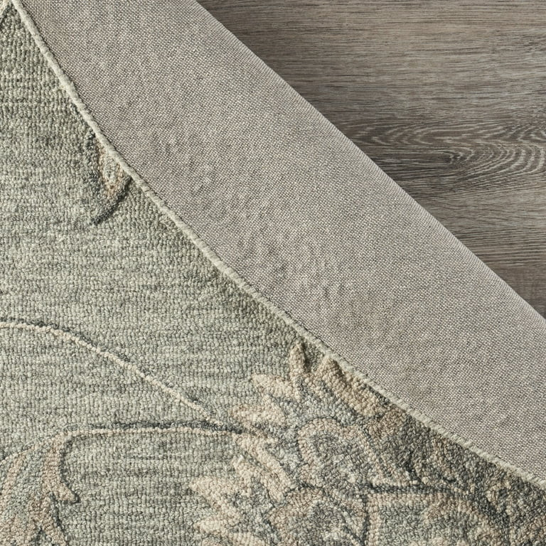 Aiden Elm & Oak Light Gray Traditional Botanical Area Rug 4'10" Round | Walmart (US)