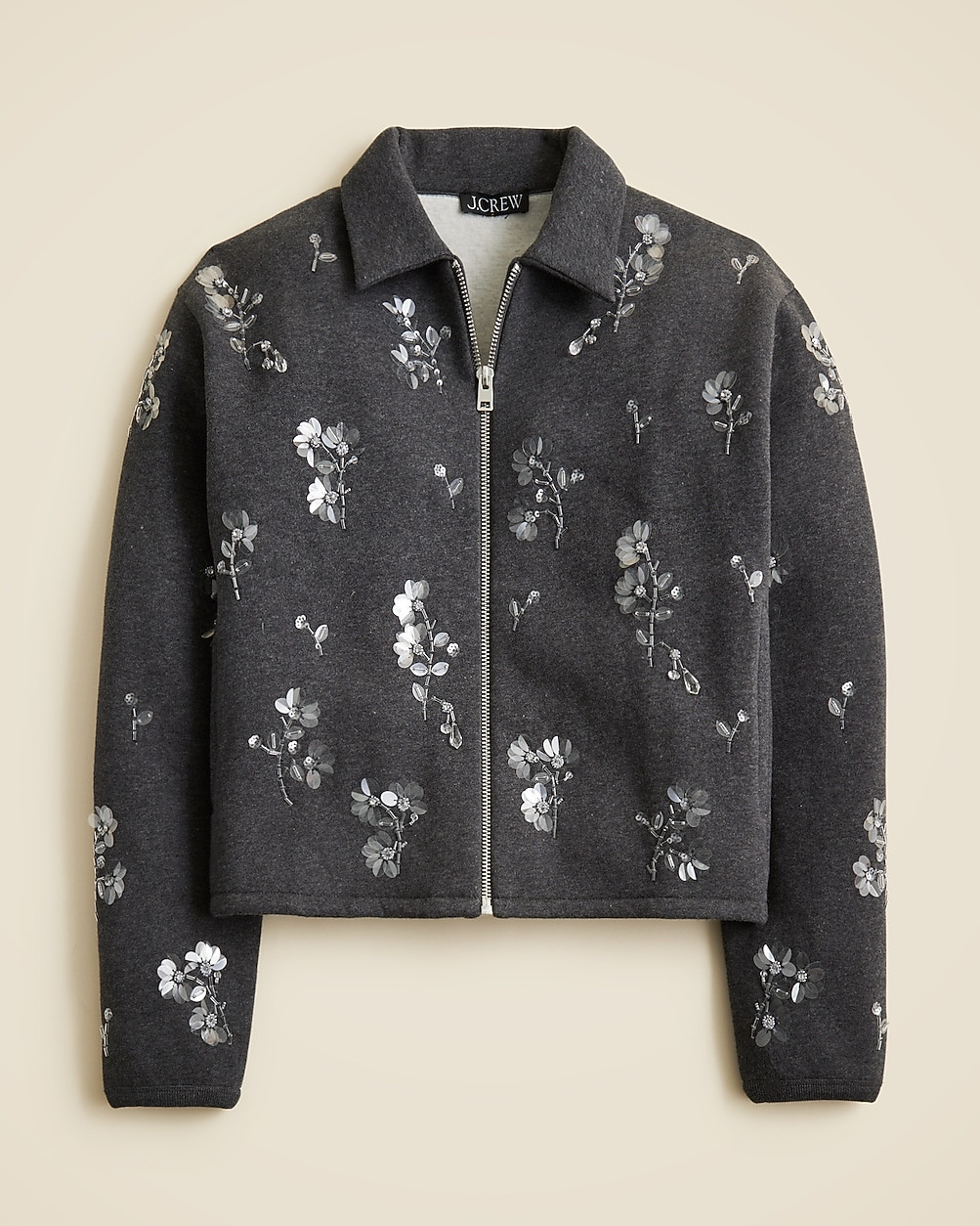 Embellished bomber jacket in heritage fleece | J. Crew US
