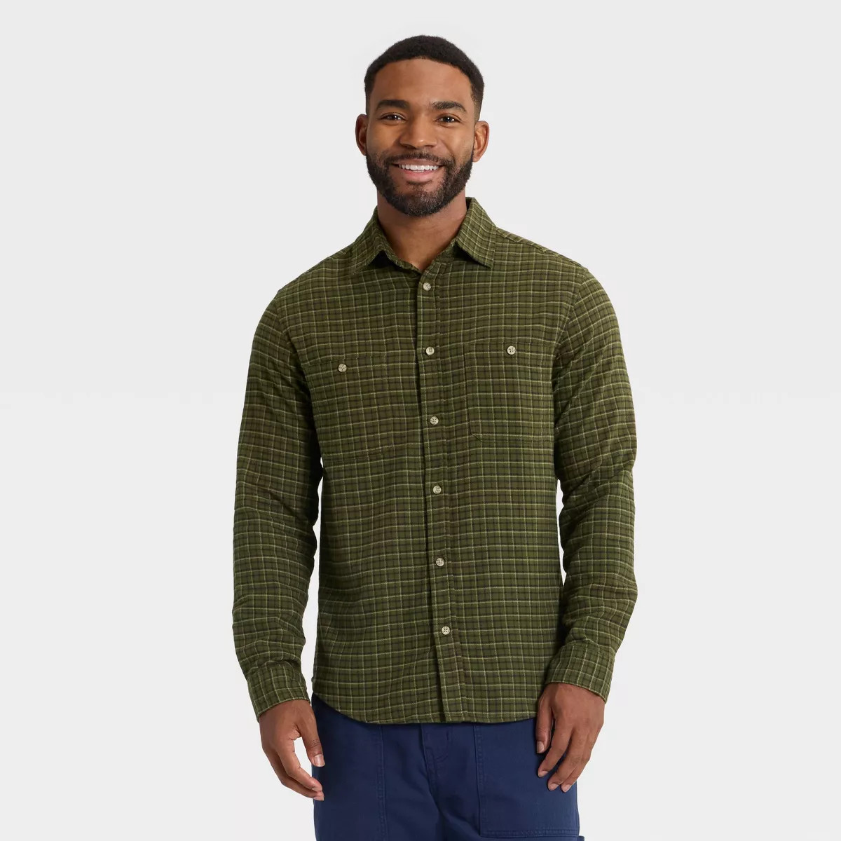 Men's Vintage Mid-Weight Long Sleeve Flannel Shirt - Goodfellow & Co™ Green Plaid S | Target