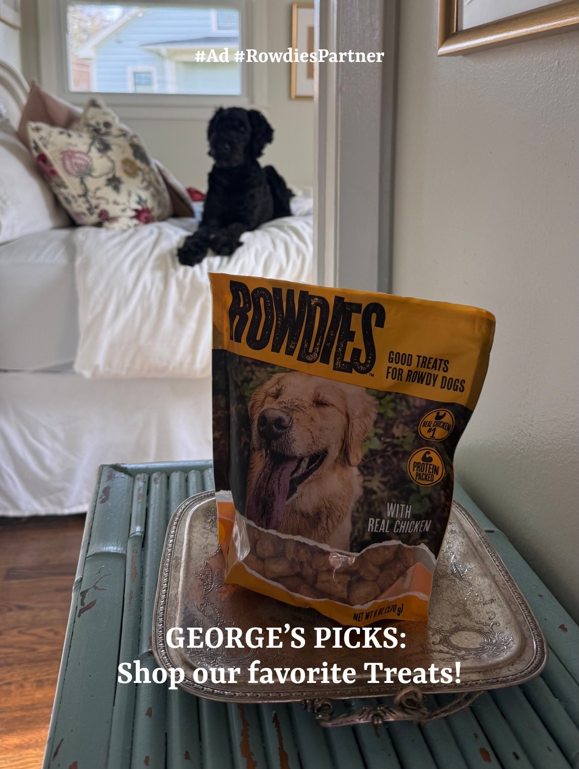 #Ad #RowdiesPartner Shop the treats that make George’s day a little more exciting! We highly recommend the chicken and peanut butter, but he likes them all! @RowdiesDogTreats #RowdiesDogTreats #GetRowdies #TargetPartner Only available at @Target. 
