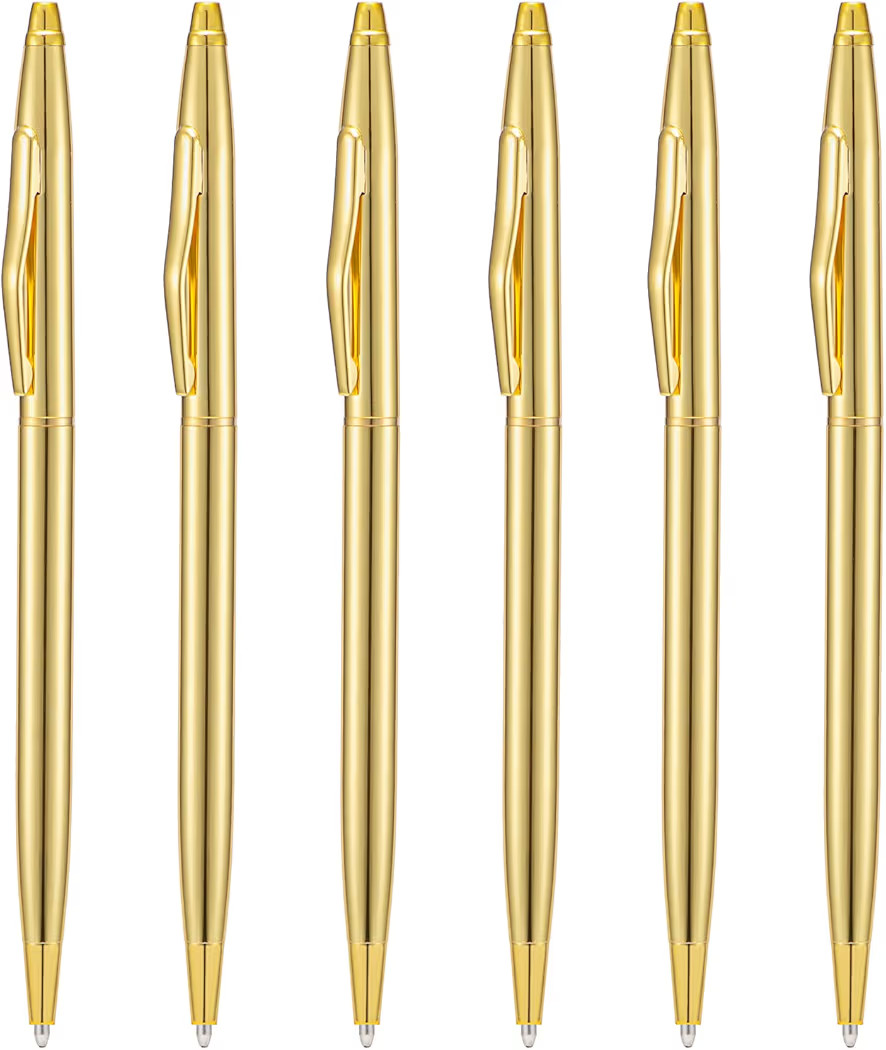 Wikult 6 Pieces Golden Slim Metal Ballpoint Pen, 1mm Medium Point Black Ink Smooth Writing, for B... | Amazon (US)