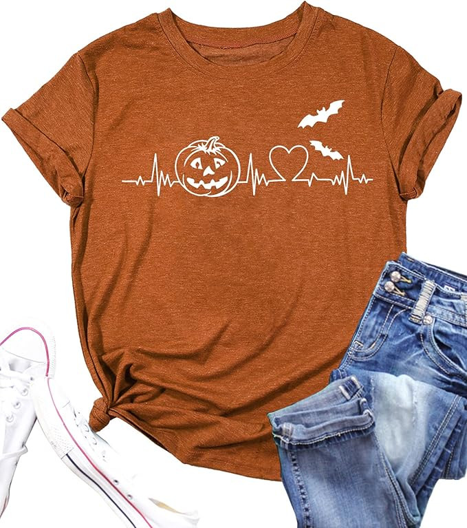 Pumpkin Halloween Shirt for Women Pumpkin Graphic Tee Shirt Fall Short Sleeve T-Shirts Thanksgivi... | Amazon (US)